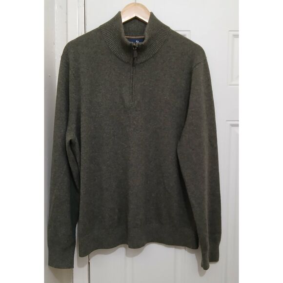 Lands end 100% cashmere mens 1/4 zip large 42-44 sweater pullover army green - Picture 1 of 8